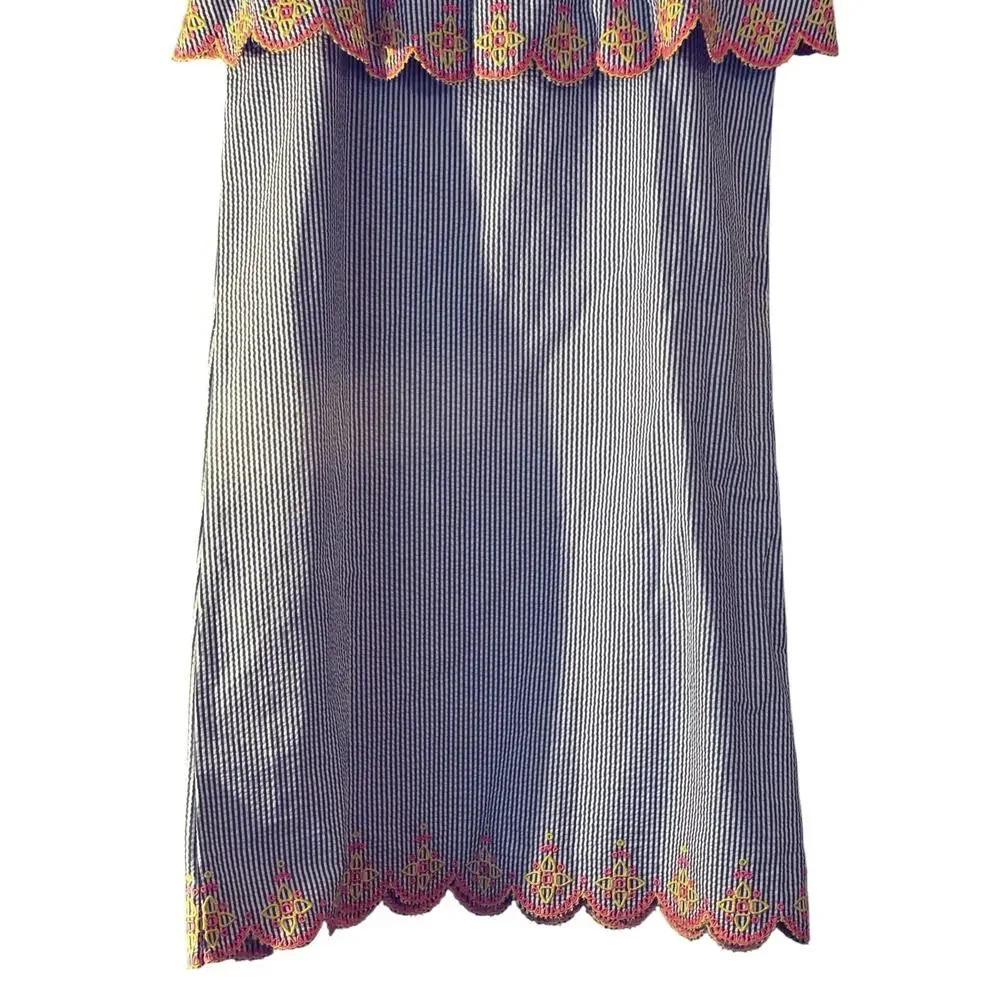 Lands End Girls Seersucker Summer Dress Girls 16 Scalloped Edges 100% Cotton